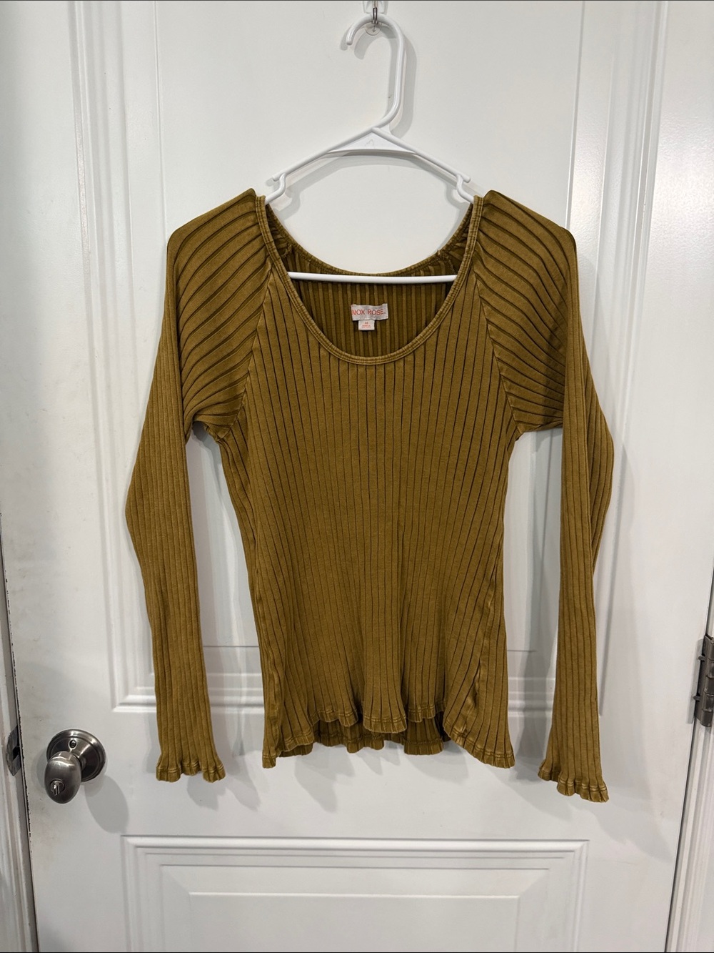Knox Rose Ribbed Scoop-Neck Long Sleeve Top - Mustard
